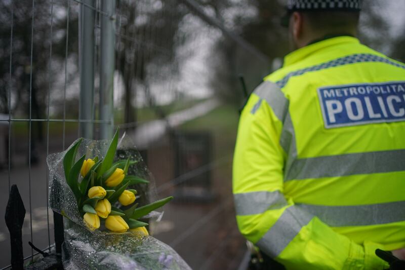 Flowers left in tribute on Primrose Hill in Camden, north London, this week after the fatal stabbing of 16-year-old Harry Pitman on New Year's Eve. Photograph: Victoria Jones/PA Wire