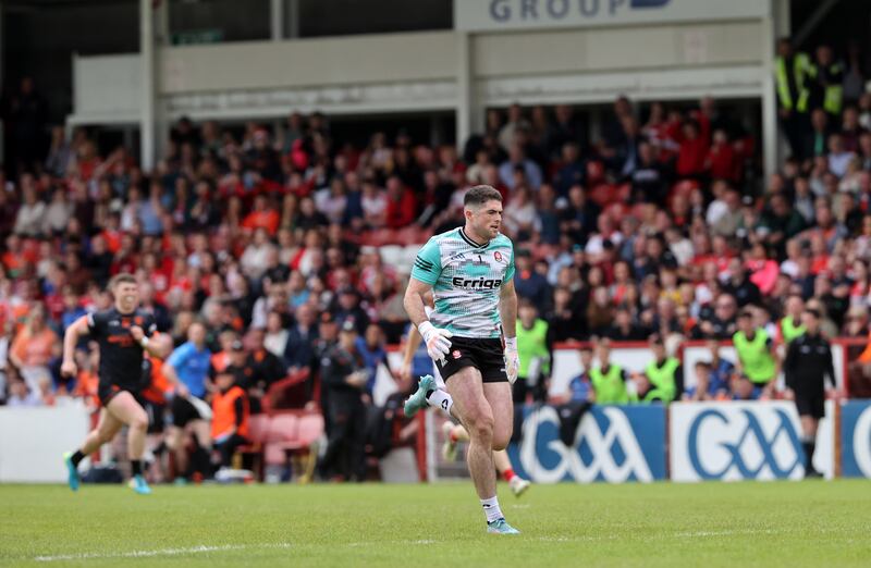 Derry's Odhran Lynch had a difficult day in goal against Armagh. Photograph: Bryan Keane/Inpho