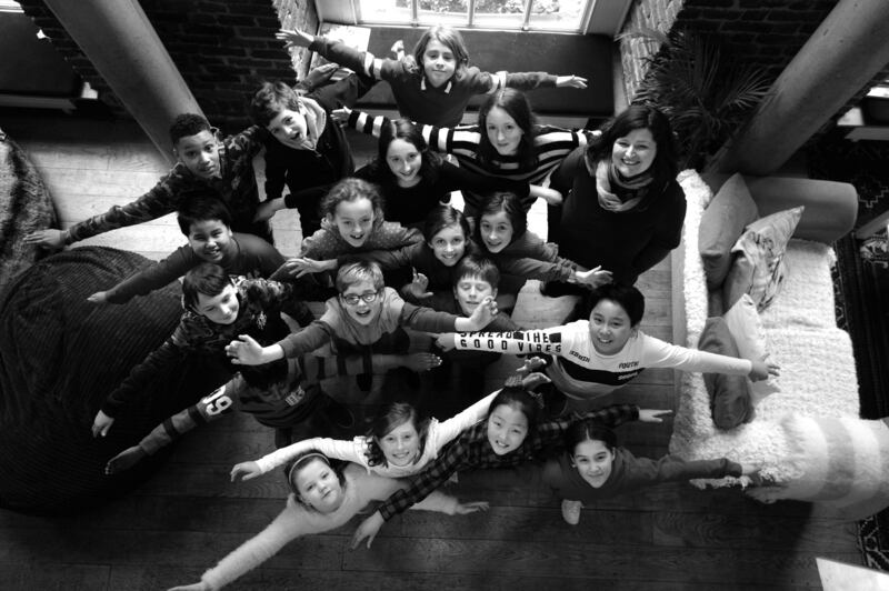 At the Ark: Kate Heffernan with members of the centre’s children’s council. Photograph: Dara Mac Dónaill