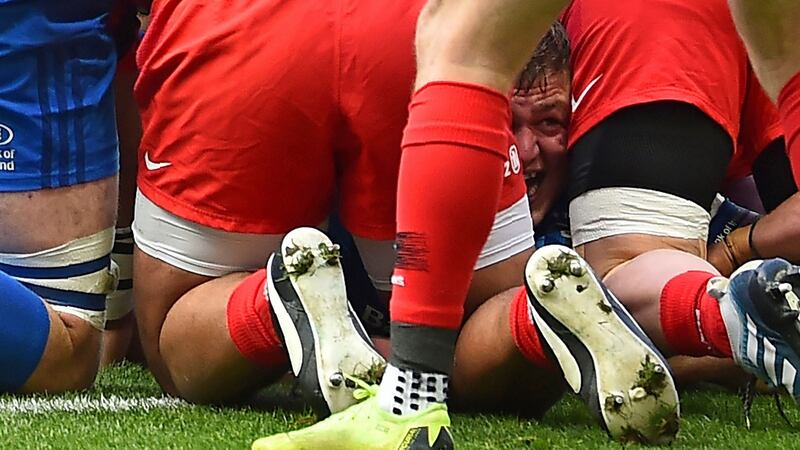 Tadhg Furlong reacts as he scores the first try. Photo: Getty Images