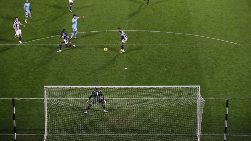 Manchester City’s Ilkay Gundogan opens the scoring at The Hawthorns. Photograph: Nick Potts/PA