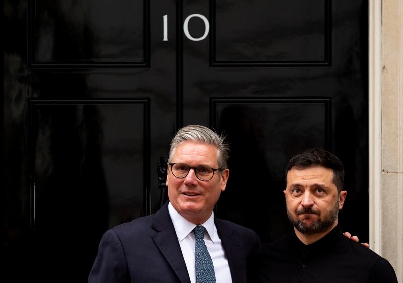 Ukrainian president Volodymyr Zelenskiy has discussed possible security guarantees with British prime minister Keir Starmer. Photograph: Jordan Pettitt/ PA Wire