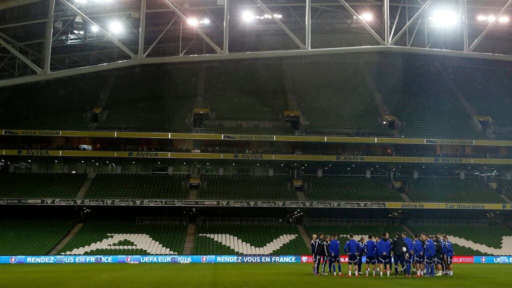 The Bosnia & Herzegovina team in the Aviva stadium ahead of Monday night’s play-off second leg. Photograph: Lee Smith/Reuters
