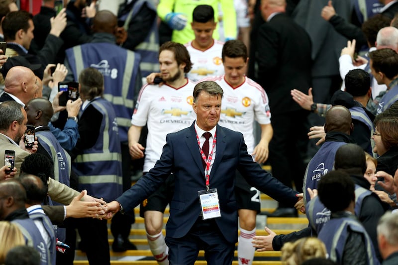 Manchester United manager Louis van Gaal Manager after his side won the FA Cup final 2-1 following extra time against Crystal Palace at Wembley in 2016. Photograph: Paul Gilham/Getty Images