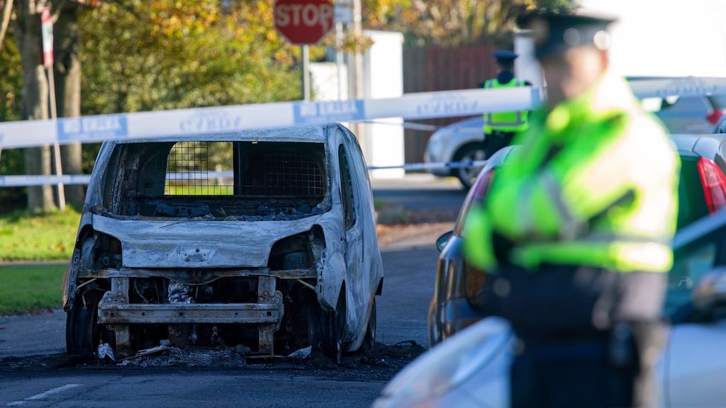 The suspected getaway vehicle pictured on Eastham Road, Bettystown, Co. Meath which gardaí suspect was used in the fatal shooting. Photograph: Colin Keegan/Collins