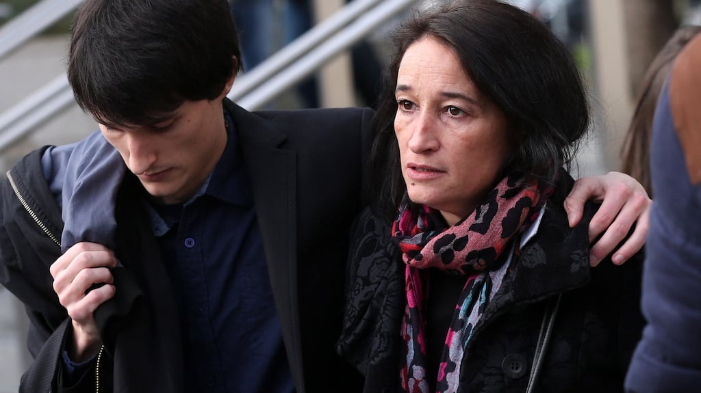 Members of the family of the late Leo Carolan - brother Alex and mother Catherine - leave the Central Criminal Court in Dublin where Charles Cleary was sentenced to life for murder. Photograph: Collins Courts