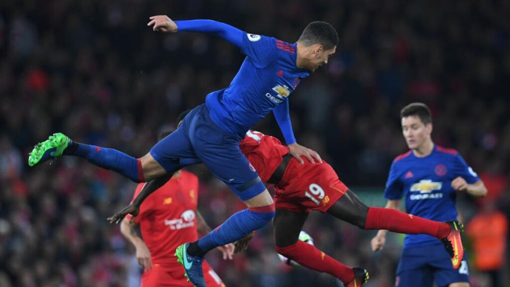 Manchester United’s Chris Smalling faces a late fitness test to play against Chelsea in their Premier League clash on Sunday. Photo: Paul Ellis/Getty Images