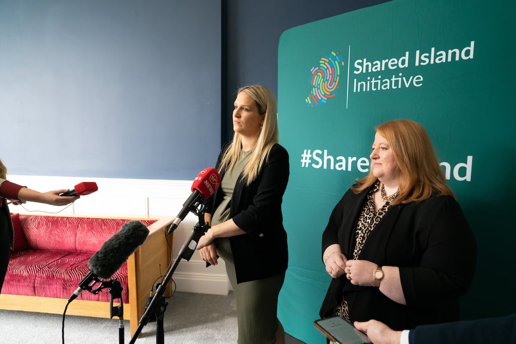 Minister for Justice Helen McEntee and Alliance Party leader Naomi Long MLA at the latest event in the Shared Island Dialogue series at Eureka House, Kells, Co Meath, on Sunday. Photograph: Barry Cronin