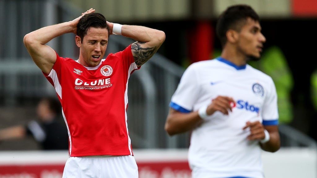 St Patricks’ Billy Dennehy reacts to a missed chance. Photograph: Tommy Dickson/Inpho