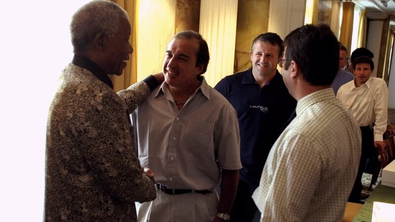 Nelson Mandela greets Argentina academy member Hugo Porta at the Laureus Sports Awards, in Monaco on May 23rd, 2000. Photograph: Dave Cannon/Getty Images for Laureus