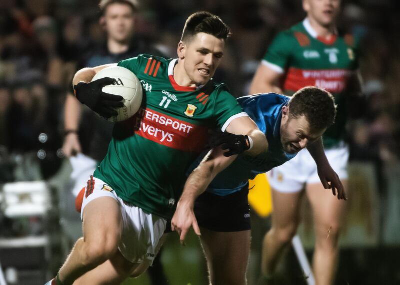 Allianz Football League Division 1, Hastings Insurance MacHale Park, Castlebar, Mayo 3/2/2024
Mayo vs Dublin 
Mayo's Fergal Boland and Dublin's Jack McCaffrey
Mandatory Credit ©INPHO/Evan Logan