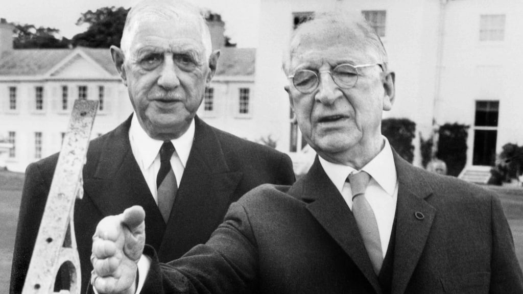 Charles de Gaulle meets Éamon de Valera at Áras an Uachtaráin on June 18th, 1969. Photograph: AFP via Getty Images