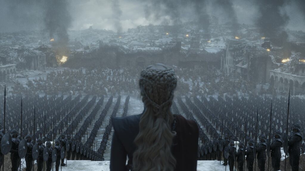 Daenerys congratulates her unruly Dothraki cavalry and her forever ruly Unsullied infantry