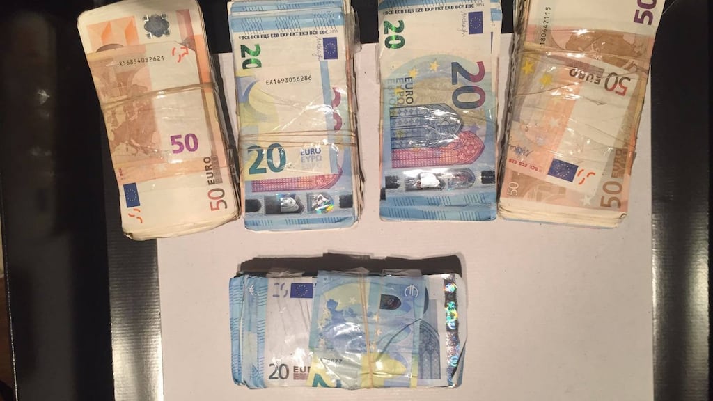 An image showing some of the cash seized on Thursday. Photograph: An Garda