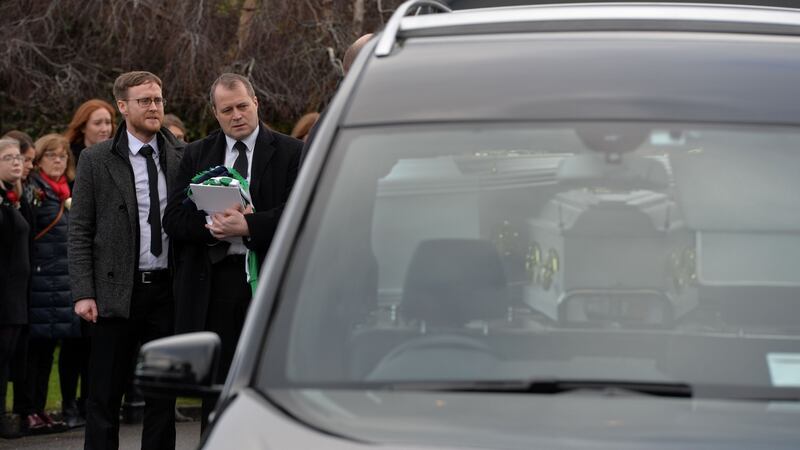 Andrew McGinley at the Funeral Mass of his children Conor, Darragh and Carla McGinley in the Church of The Holy Family, Rathcoole. Photograph: Alan Betson/The Irish Times