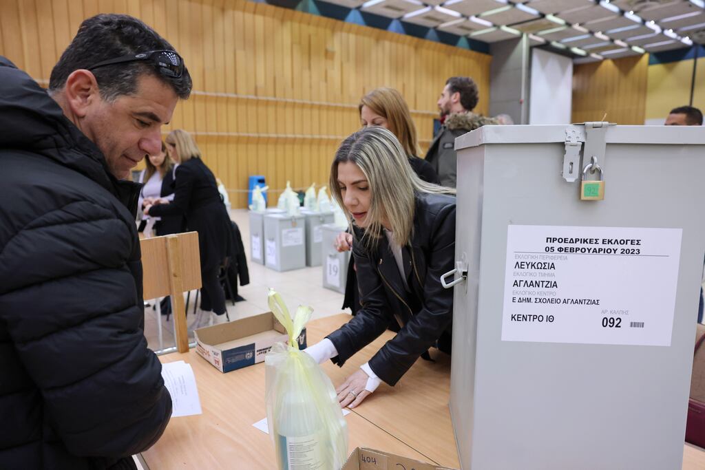 Polling station officials in Nicosia, Cyprus, take delivery of ballot boxes for presidential elections which take place on Sunday. Photograph: EPA