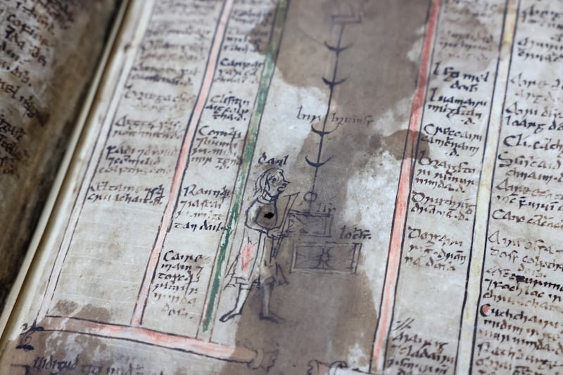 A page of the Book of Leinster, which is going on display in Trinity College Dublin. Photograph: Dara Mac Dónaill