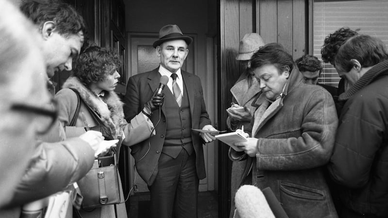 Chief Superintendent James Murphy at a press conference outside Newbridge Garda Station where he gave details of three of the suspected ‘horsenappers’ in the Shergar case. Photo: Getty Images
