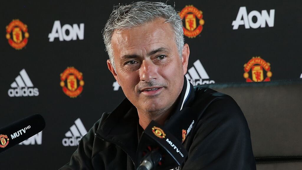 Manchester United Manager Jose Mourinho answers questions from the media at a press conference following a first team training session at Aon Training Complex in Manchester, England. Photo: John Peters/Man Utd via Getty Images