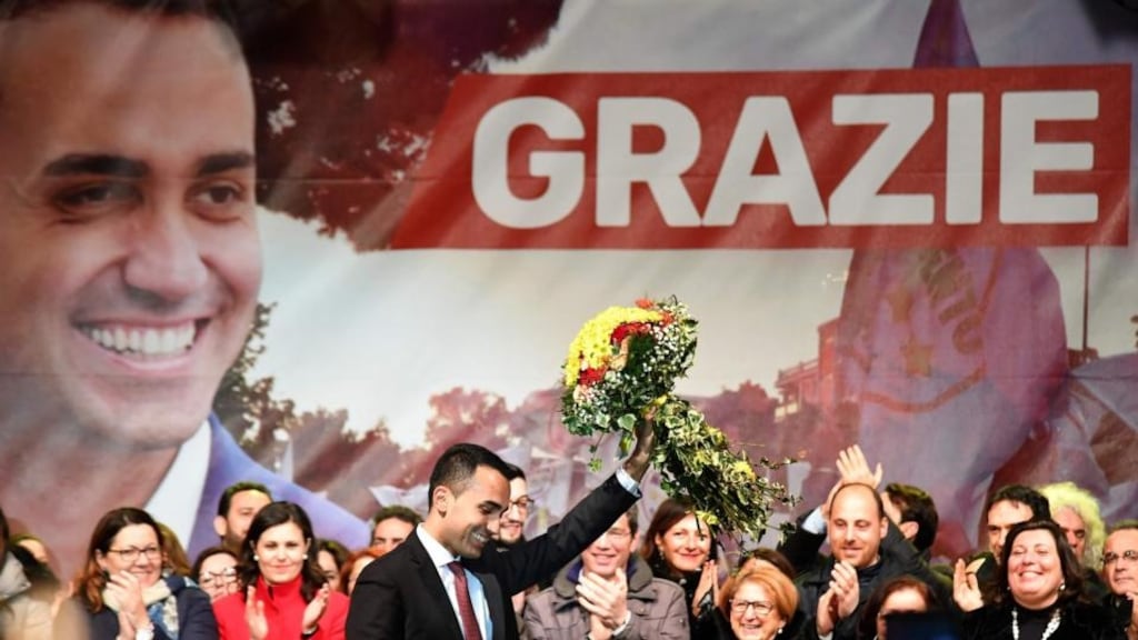 Italy’s populist Five Star Movement leader Luigi Di Maio after the elections. Italy’s benchmark index recouped all of its losses from the previous session, up 1.8 per cent, as concerns over political uncertainty following an inconclusive election result eased. Photograph: Getty Images