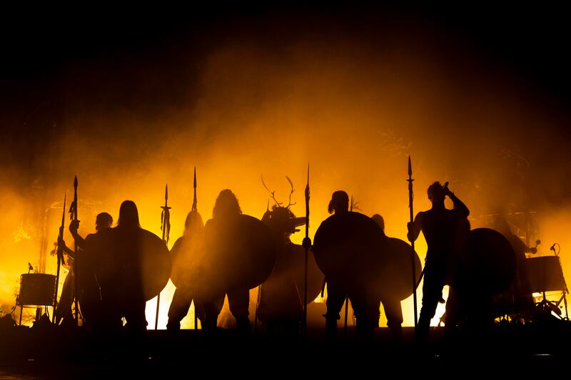 Heilung on stage at The 3Arena. Photograph: Tom Honan