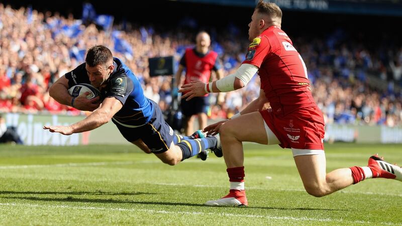 Fergus McFadden dives over to score the third try. Photograph: David Rogers/Getty Images