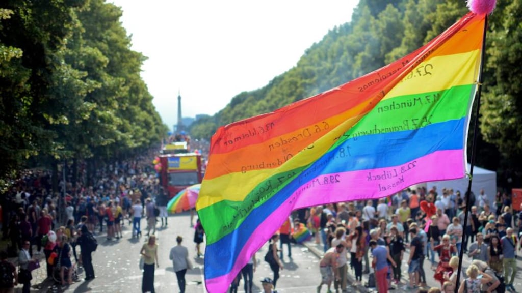 Berlin Pride: German marchers began to march, wondering: if even the Irish can do marriage equality, why can’t we? Photograph: Britta Pedersen/ EPA