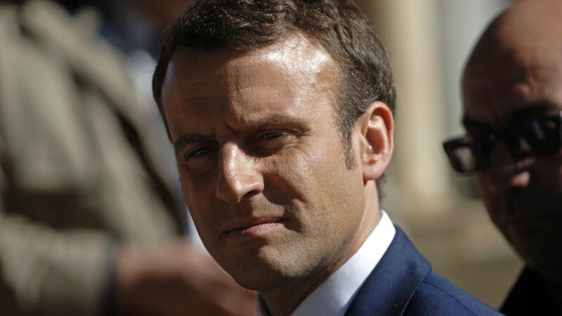 French presidential candidate Emmanuel Macron, during a   two-day visit to Algeria – his campaign has accused Russia of attempting to sabotage the campaign. Photograph: STR/AFP/Getty Images