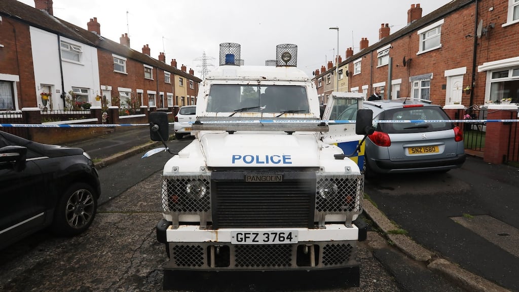 The scene at Rodney Parade in west Belfast, where the man was dead dead. Photograph: Jim Corr/PA Wire
