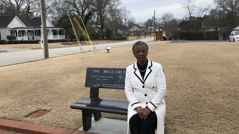 Rev Denise Freeman at the courthouse at Linconton, Lincoln county, Georgia. Photograph: Martin Wall