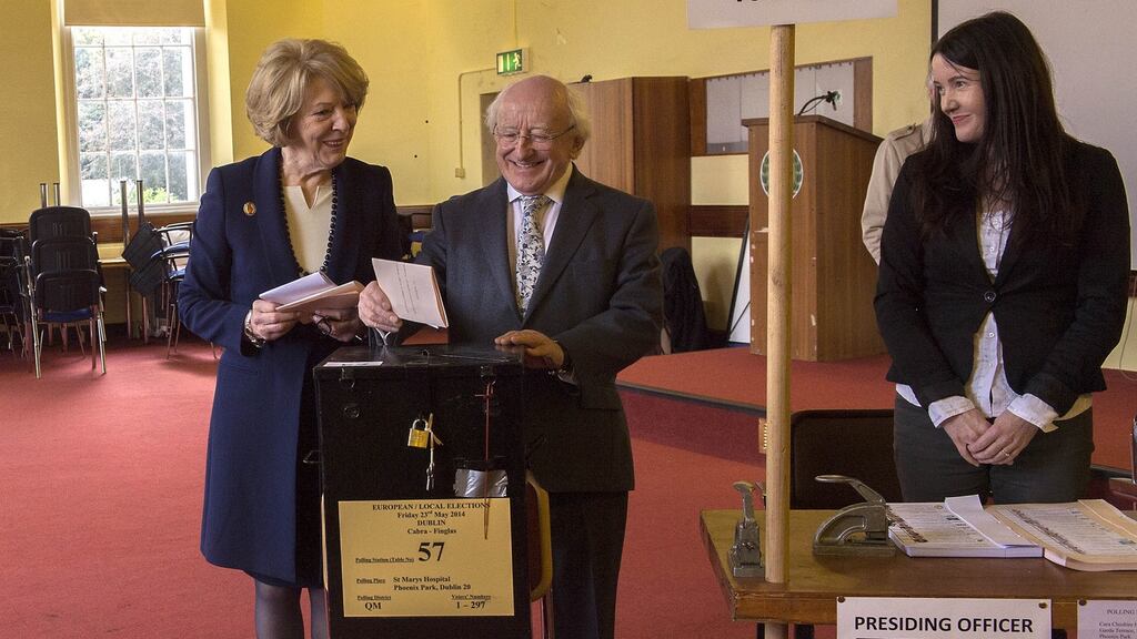 File photograph of President Michael D. Higgins and his wife Sabina voting in 2014. Photograph: Brenda Fitzsimons