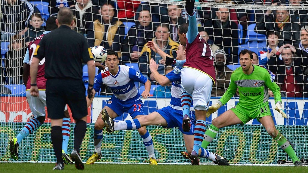 Gabby Agbonlahor scores against Reading for Aston Villa. Photograph: Paul Hackett/Reuters