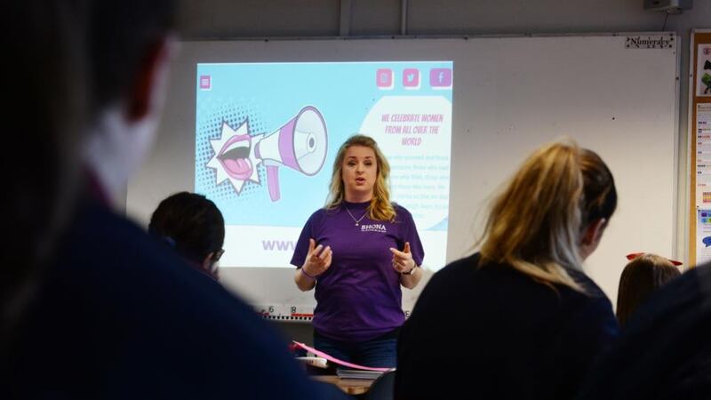 Tammy Darcy of The Shona Project leading a workshop for girls t Boyne Community School, Dublin Road, Trim, Co Meath. Photograph: Alan Betson