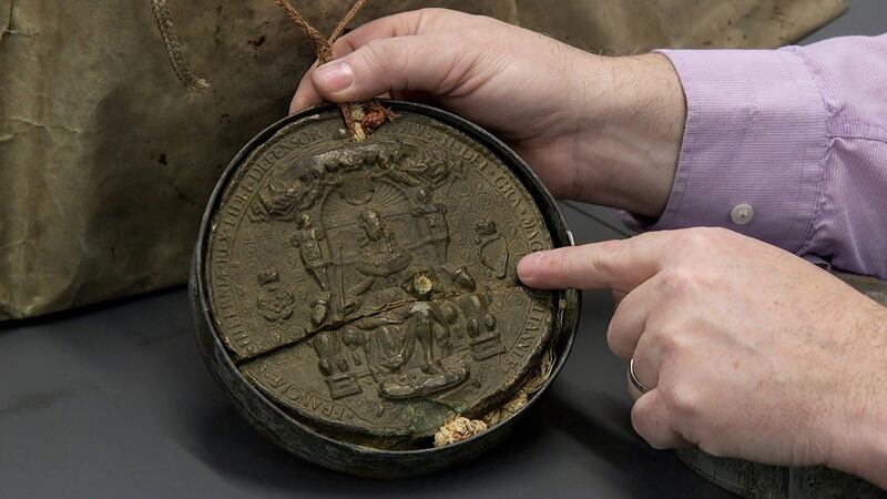 This large wax seal comes with and authenticates an original vellum charter from King Charles II. Photograph: Bryan O’Brien