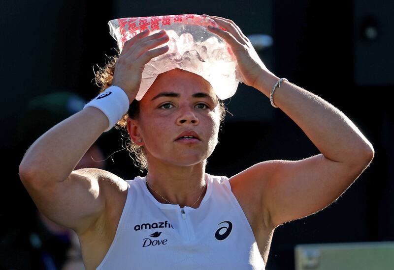 Italy's Jasmine Paolini puts ice on her head during a break in play at Wimbledon this week. Photograph: Clive Brunskill/Getty Images