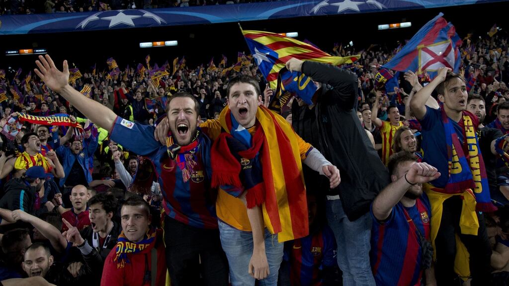 Barcelona’s supporters celebrate the win over Paris Saint-Germain at Camp Nou stadium earlier this month. Photograph: Albert Llop/Anadolu Agency/Getty Images