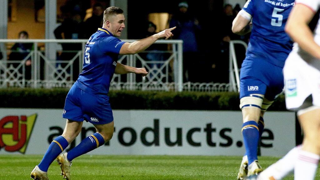 Jordan Larmour will make his full European debut for Leinster against Glasgow at the RDS. Photograph: Tommy Dickson/Inpho