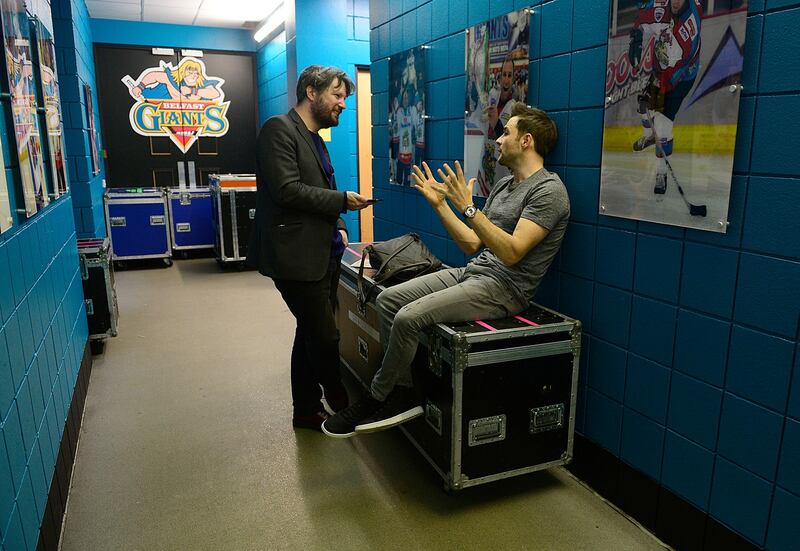 Patrick Freyne backstage with Shane Filan. Photograph: Arthur Allison/Pacemaker
