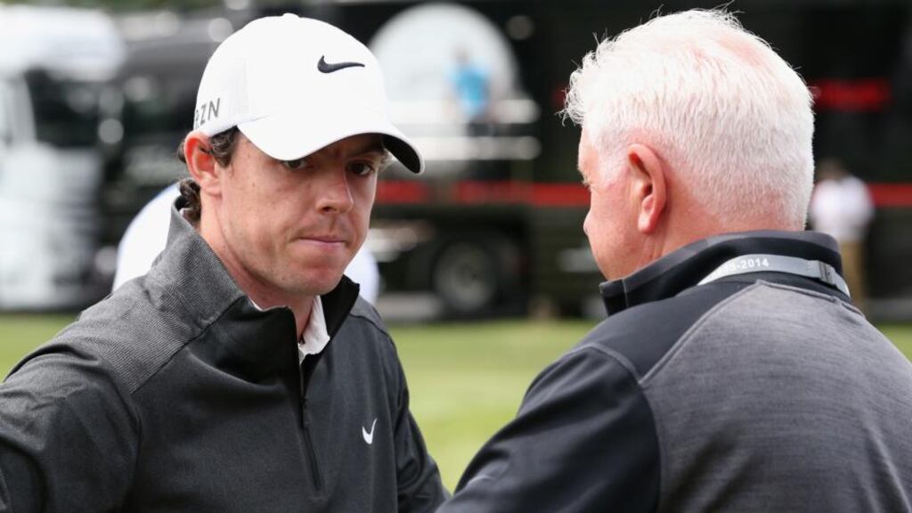 Rory McIlroy speaking with his father Gerry during the Pro-Am ahead of the BMW PGA Championship at Wentworth . Photograph: Ian Walton/Getty Images