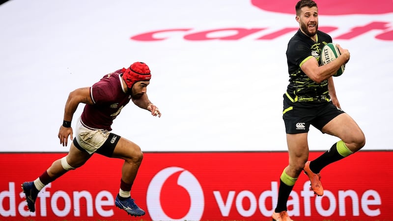 Stuart McCloskey’s try was chalked off for a forward pass. Photograph: Gary Carr/Inpho