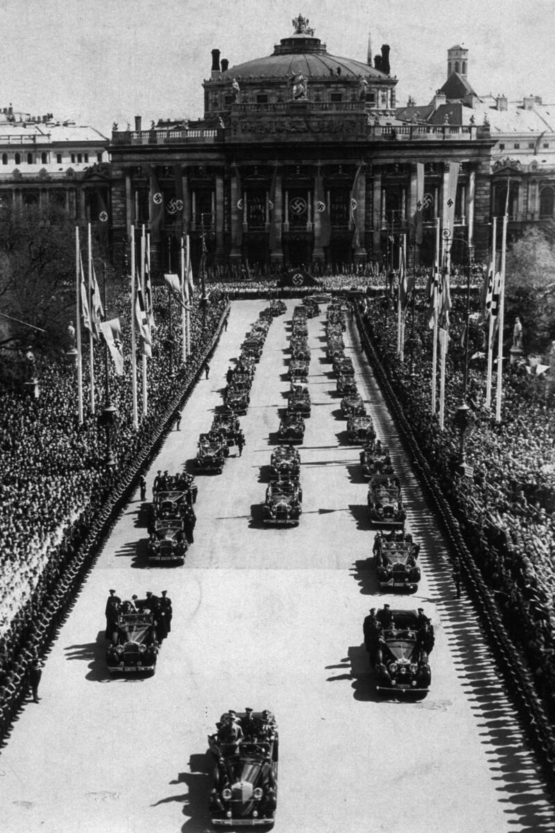 Adolf Hitler arrives at Vienna’s town hall in 1938. File photograph: Getty Images