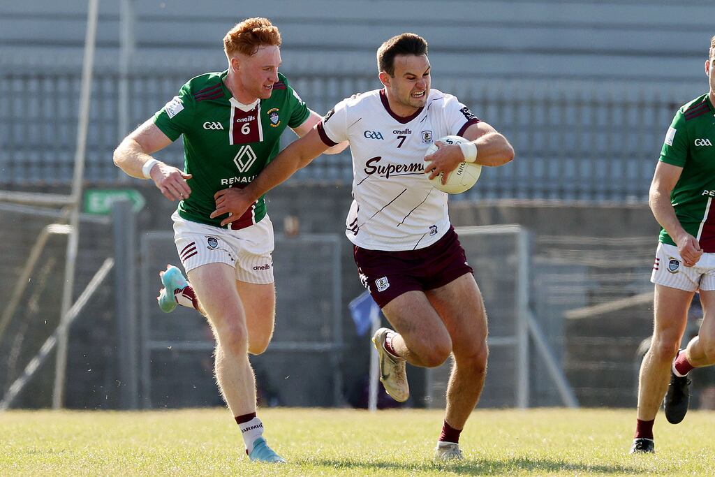 Galway's Cillian McDaid gets away from Westmeath's Ronan Wallace during the All-Ireland SFC Group 2 Round 2 clash at TEG Cusack Park, Mullingar, Westmeath. Photograph: Lorraine O’Sullivan/Inpho