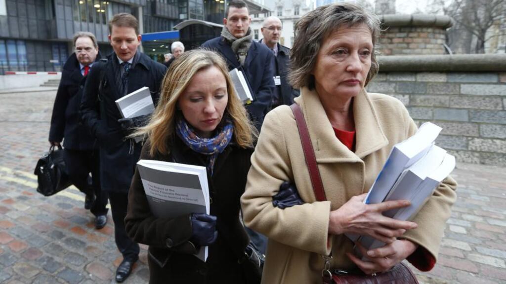 Geraldine Finucane (right), the widow of murdered Belfast solicitor Pat Finucane. Photograph: Andrew Winning/Reuters