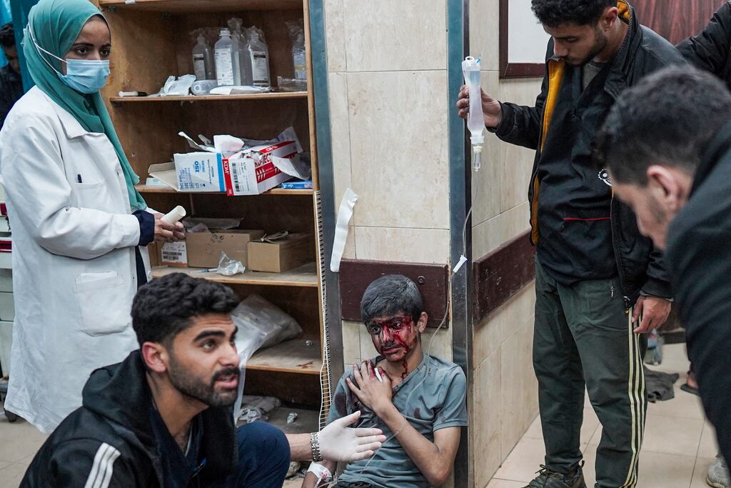 Hospital staff treat an injured youth at the Al-Aqsa Martyrs Hospital in Deir al-Balah, central Gaza Strip, on April 9th, 2024. Photograph: AFP/Getty