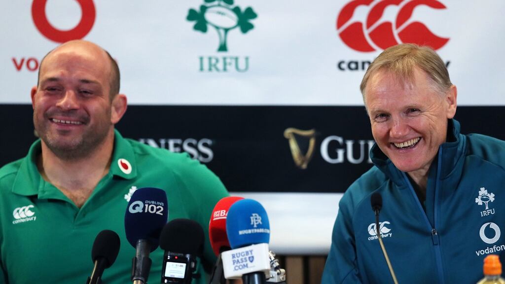 Ireland head coach Joe Schmidt (right) and captain Rory Best speak after the Guinness Series win over New Zealand. Photo: Brian Lawless/PA Wire