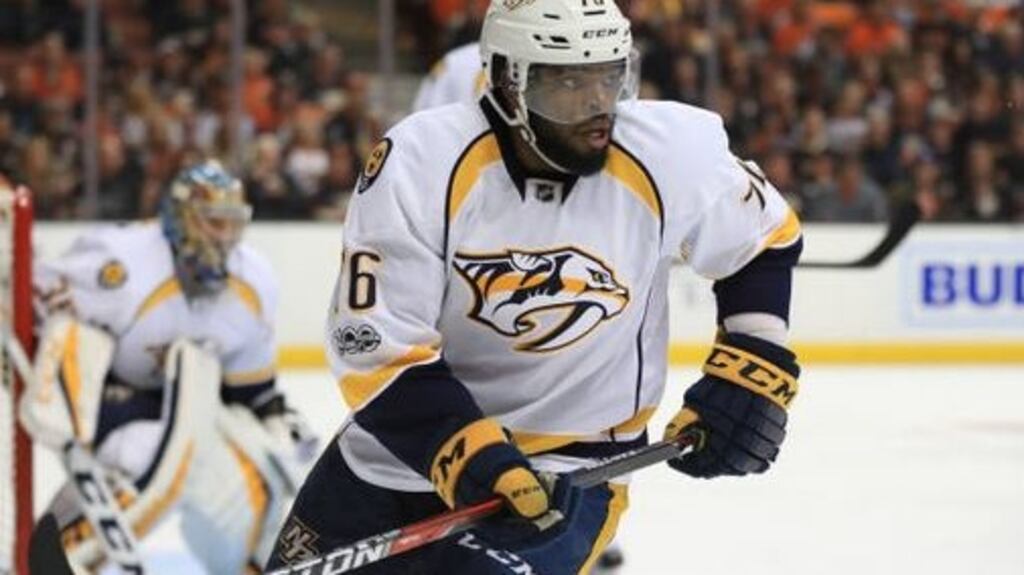 PK Subban against the Anaheim Ducks in the Stanley Cup playoffs in Anaheim, California. Photograph: Sean M Haffey/Getty Images