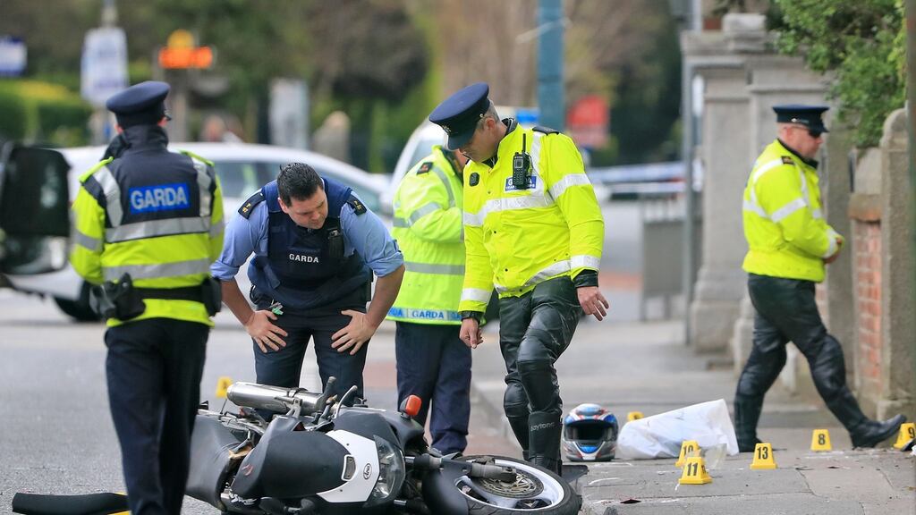 Gardaí at the scene on Thursday morning of a fatal motorcycle crash on the Terenure Road East, Dublin. Photograph: Colin Keegan, Collins Dublin