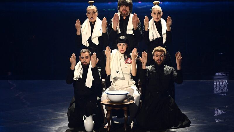 Singer Konstrakta performs on behalf of Serbia. Photograph: Marco Bertorello / AFP