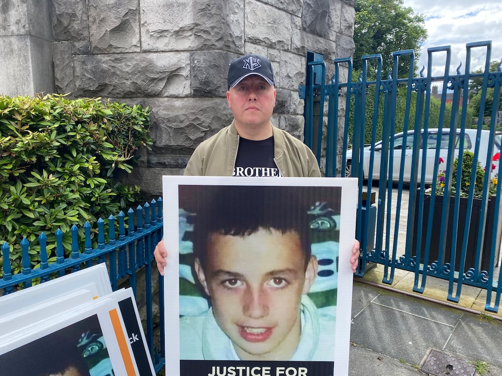 Sammy Wheelock, brother of Terence Wheelock, at a protest at Dublin's Garden of Rembrance that called for a public inquiry into his brother's death