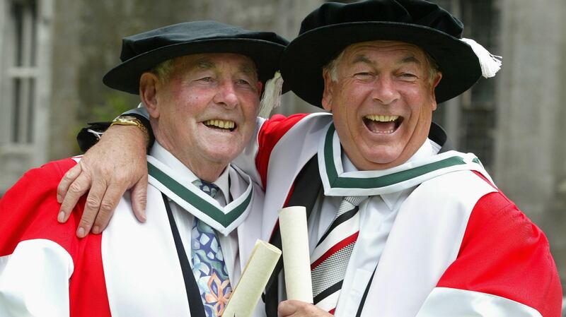 The late Christy O’Connor Snr and late Christy O’Connor Jnr being conferred with the Honorary Degree of Doctor of Arts at NUI Galway in 2006. Photograph: Joe O’Shaughnessy